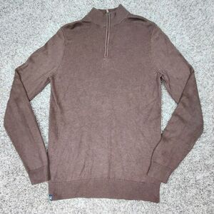 MIZZEN + MAIN Sweater Mens Small 1/4 Zip Pullover Brown Rayon Nylon